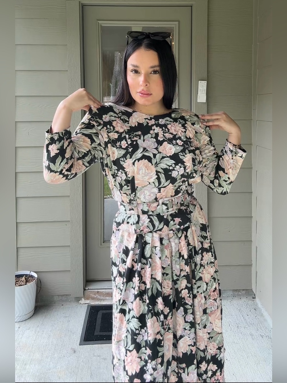 Vintage Stuart Alan Floral Midi Dress Size M Belted USA Made